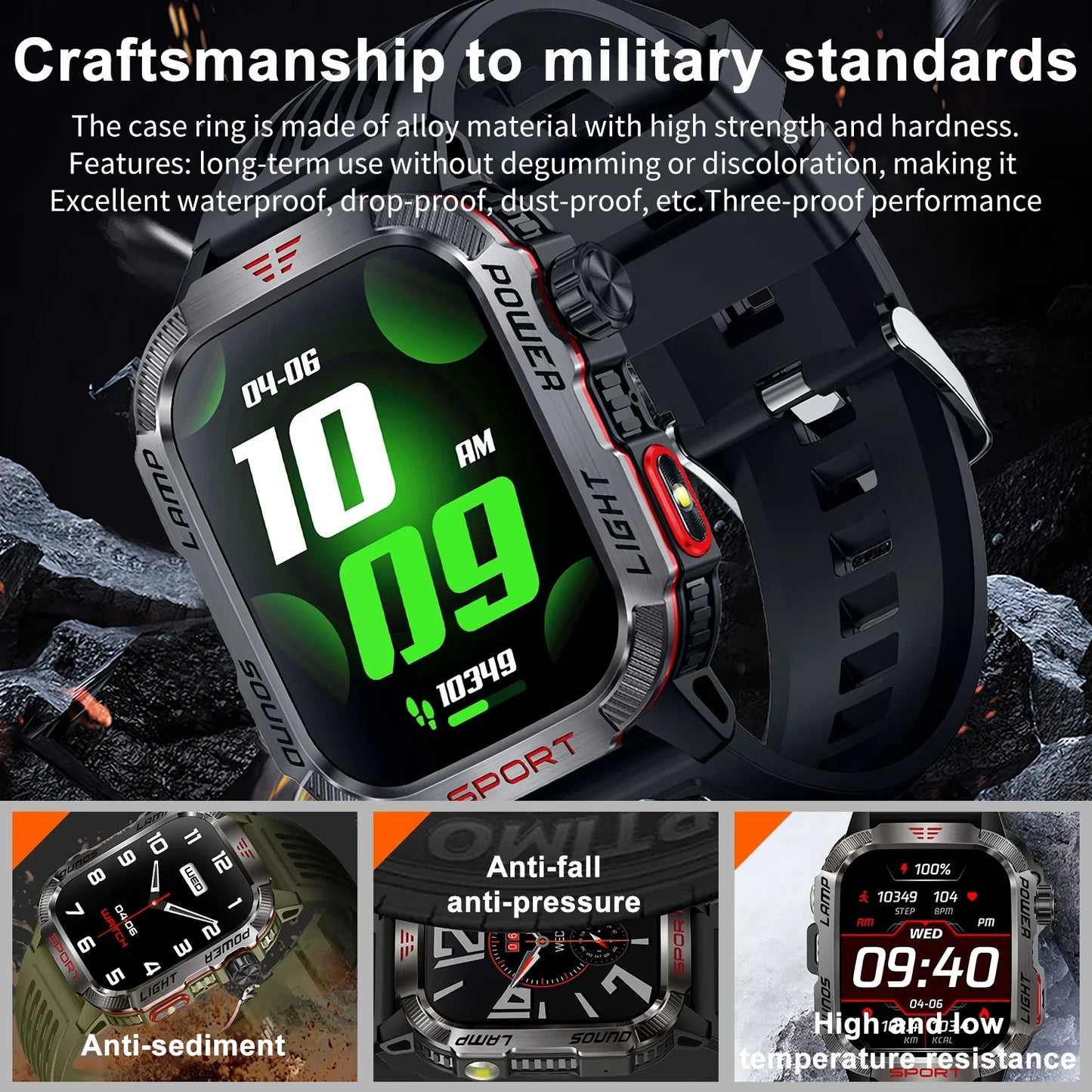 2024 Smart Watch Men LED Flashlight Compass Altitude Air Pressure 100+ Sport Mode Fitness Tracker Outdoor Military Smartwatch