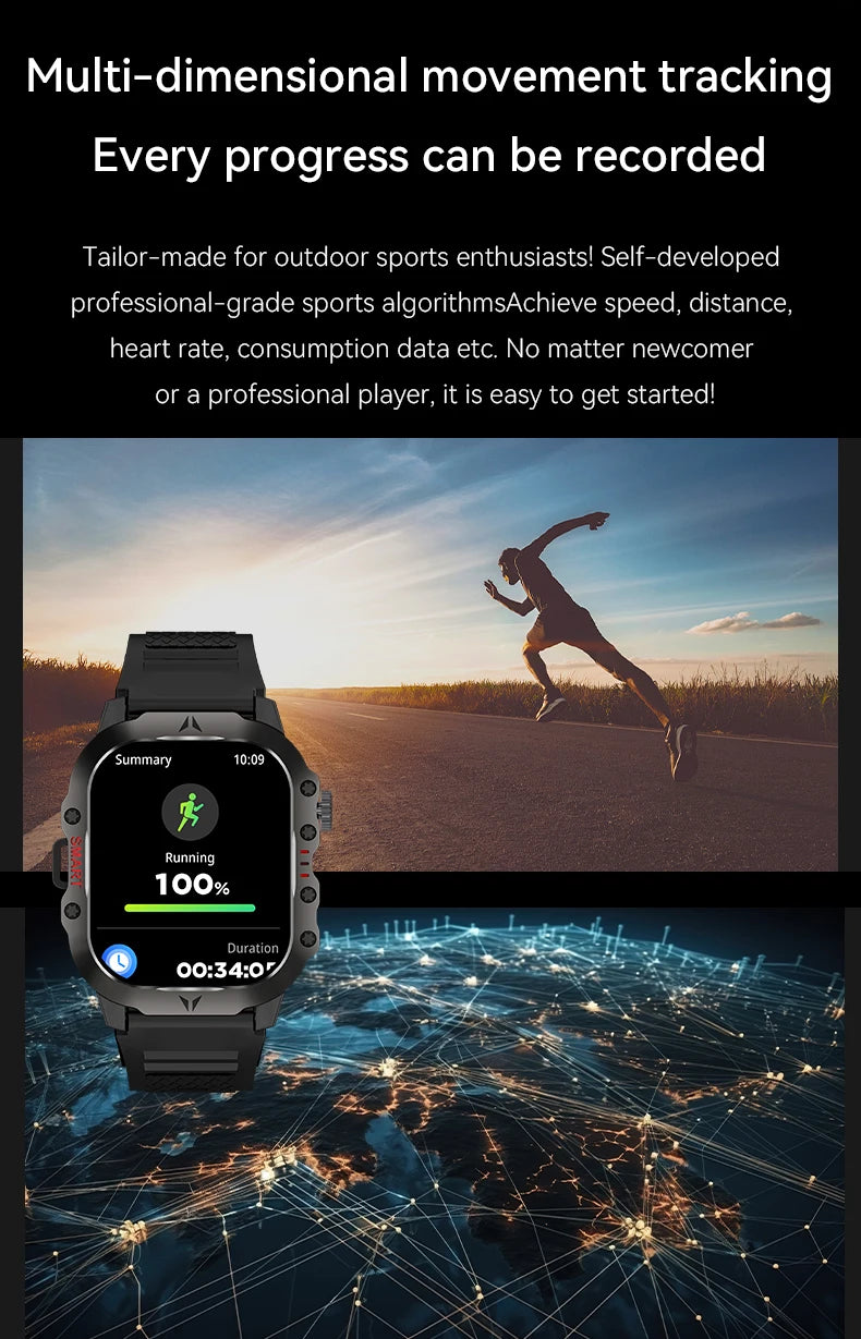 2024 New Watch For Android IOS Military Smart Watch Men IP68 Outdoor Sports Fitness Tracker Health Monitor 2.01 Inch Smartwatch