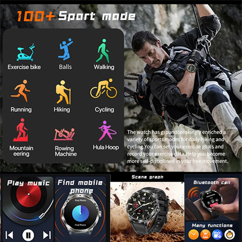 2024 Outdoor Men IP68 waterproof smartwatch 710Mah battery GPS Motion track HD Bluetooth Call Men's smartwatch for Android iOS