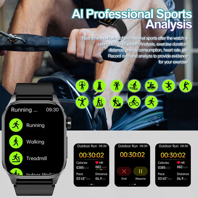 2024 New Ecg Smart Watch Men for Adroid Xiaomi Ios Watches 2.04'' AMOLED Medical Grade Fitness Tracker Bluetooth Call Smartwatch