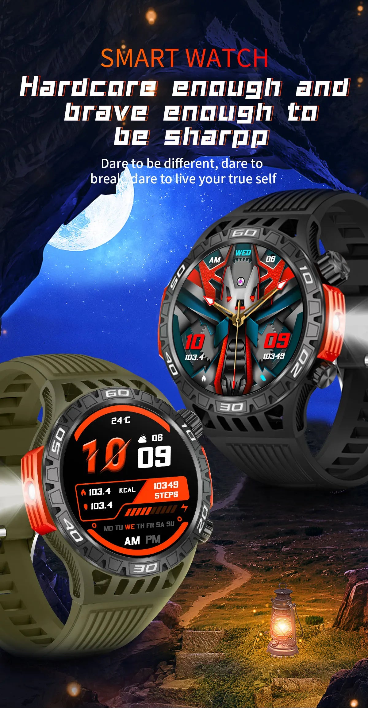 2024 Military Smart Watch for Men with LED Flashlight Outdoor Tactical Rugged Smartwatch Sport Fitness Tracker Watch for Android