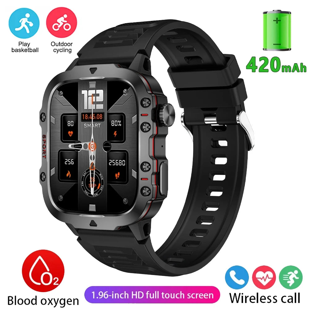 New Rugged Military Black Smart Watch Men For Android Xiaomi IOS 3ATM Waterproof Sport Fitness Ai Voice Smartwatch Outdoor 2024