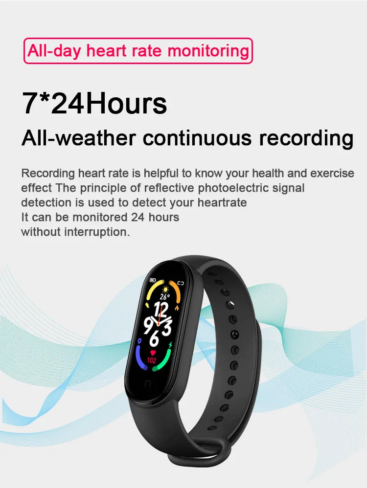 Smart Watch Smartband Heart Rate Smartwatch M7 Fitness Tracker Blood Pressure Sport  Bracelet for Mi Band 7  Men Women