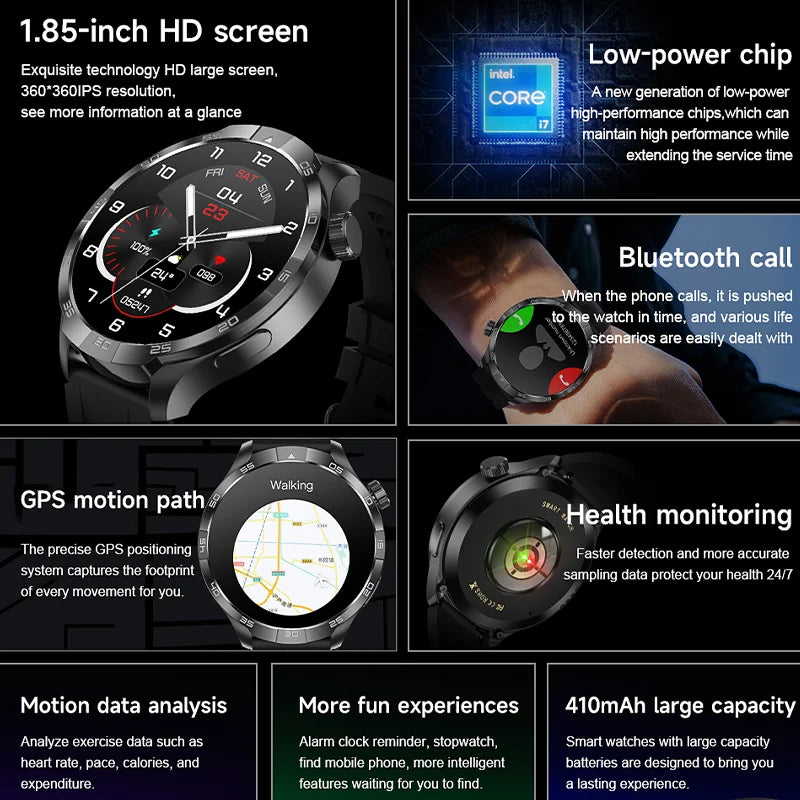 For Huawei Xiaomi GPS Track Smart Watch Men 1.85-Inch Ultra HD AMOLED Screen 410 Mah Battery Bluetooth Call SmartWatch 2024 New