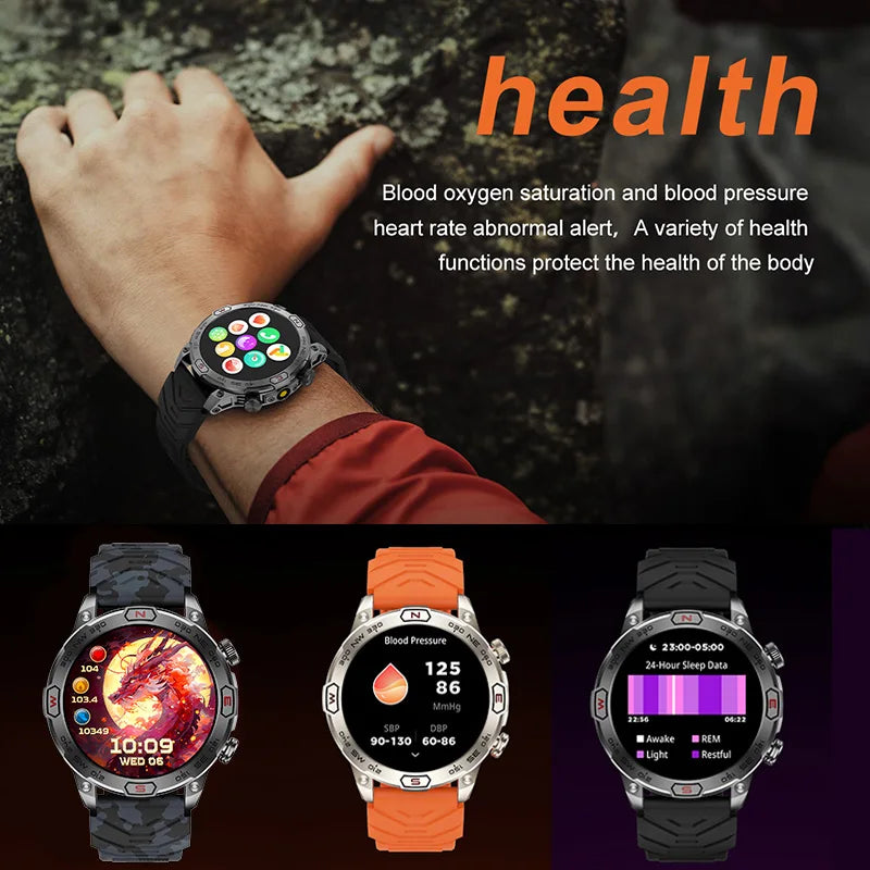 2024 New Outdoor Military GPS Smart Watch Men AMOLED HD Screen Heart Rate Blood Pressure Bluetooth Call Waterproof Smartwatches