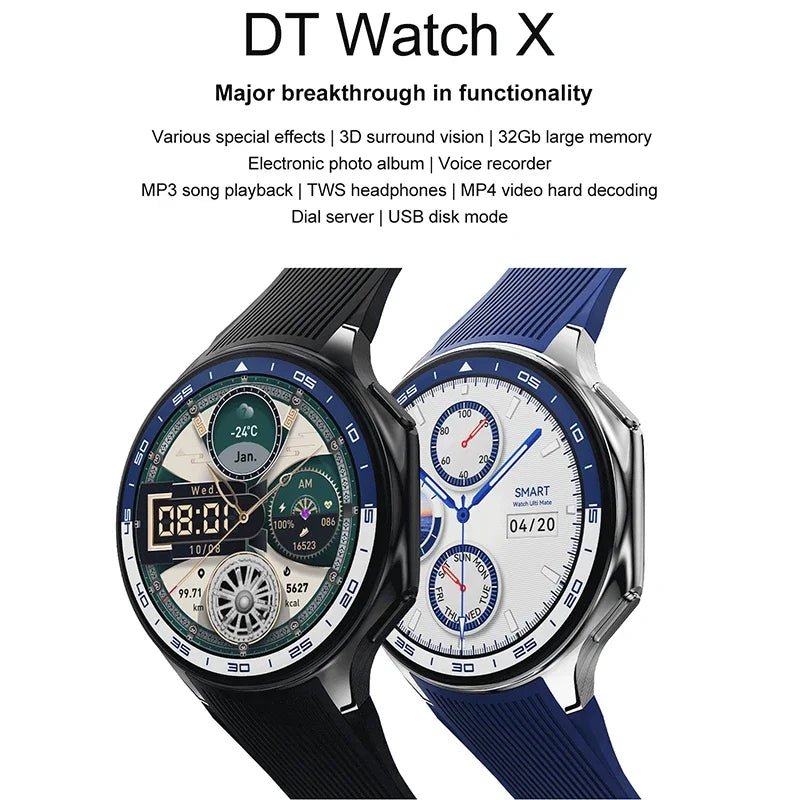 2024 DT Watch X 1.43Inch Amoled Smart Watch 4GB Large Memory Heart Rate BT Call Waterproof Voice Assistant Men Sports Smartwatch