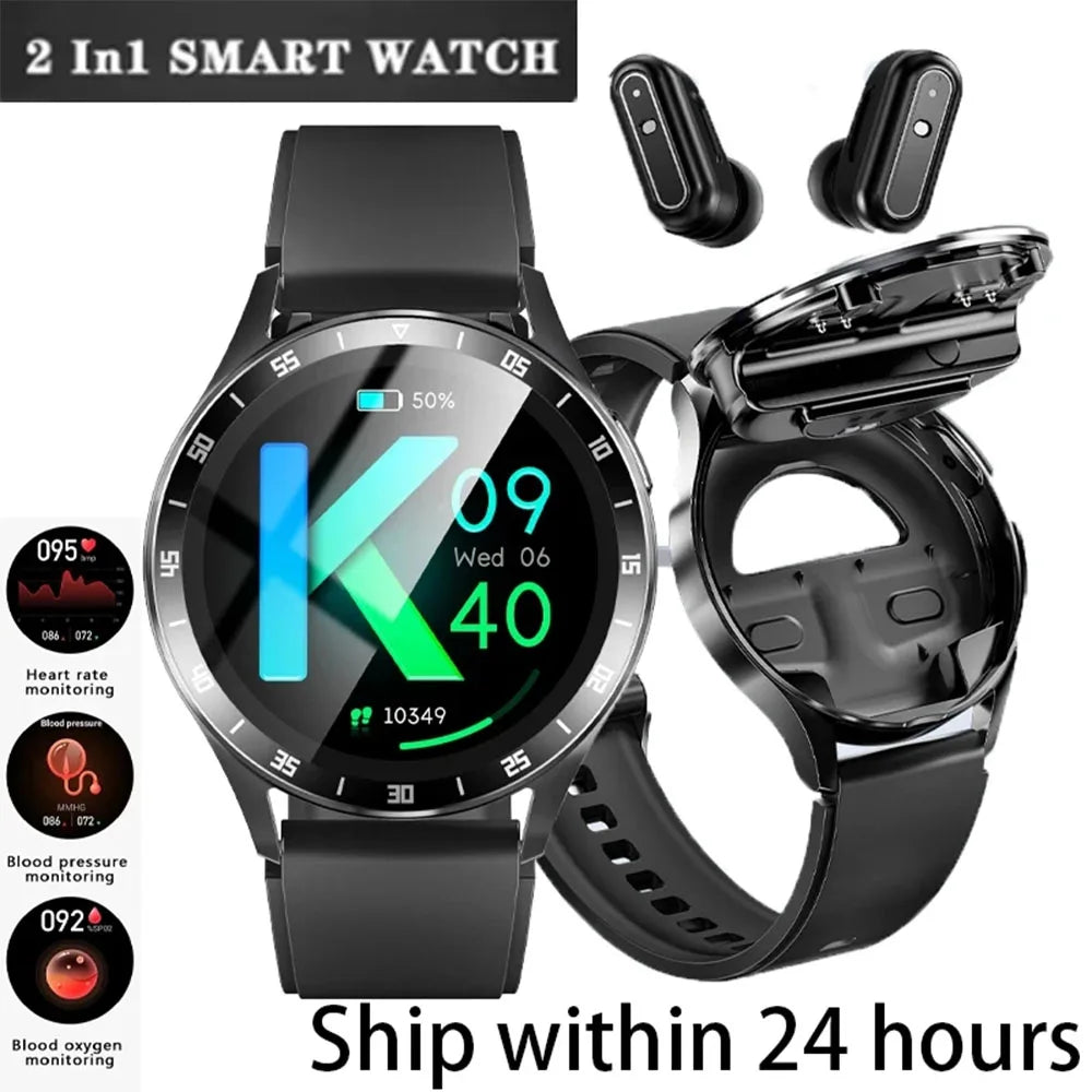 2024 2-in-1 Smartwatch With TWS Bluetooth Earphones Heart Rate and Blood Pressure Monitor New Sports and Fitness Men Smart Watch