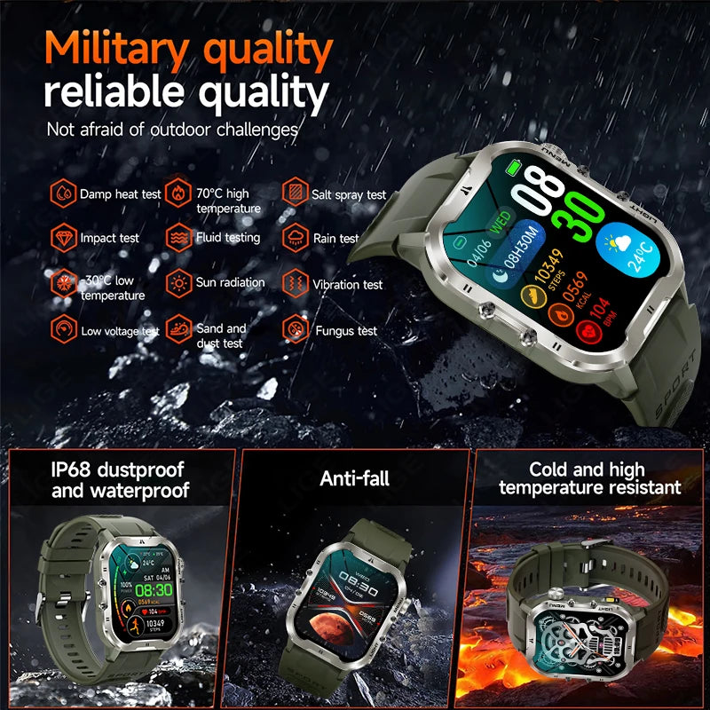 2024 Smart Watch Men 1.96" Waterproof Outdoor Sports Watches Thermometer Health Monitoring Bluetooth Call Smartwatch For Xiaomi