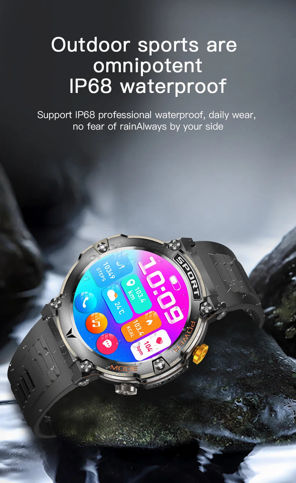 2024 New Outdoor Smartwatch Men Sport Waterproof Watches 1.43'' Amoled Blood Pressure Compass Smart Watch for Android Xiaomi Ios