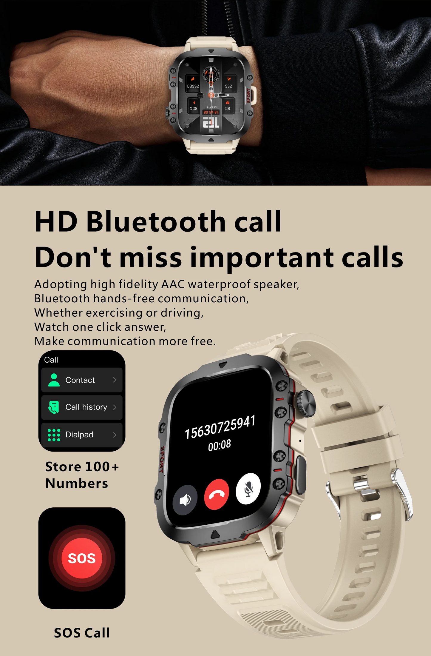 2024 Rugged Military Men Smartwatch AI Voice Bluetooth Call Heart Rate Health Monitoring IP68 Waterproof Fitness Smart Watch