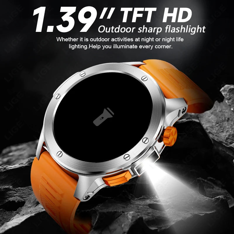 2024 New Smart Watch AMOLED Smart Watch Men with Flashlight Sports Waterproof Fitness Tracker Bluetooth Call Smartwatch Man+Box