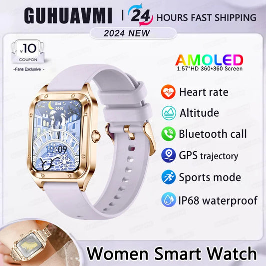 2024 True AMOLED Smart Watch Ladies Screen 1.57-inch HD Health Tracker Voice Bluetooth Call Smartwatches Women For Huawei Xiaomi