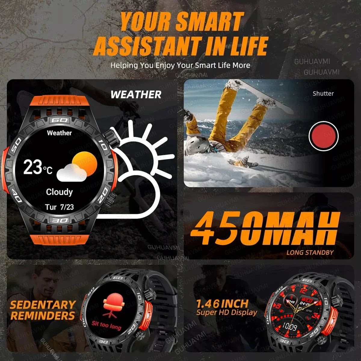 2024 New Military Grade Outdoor Sports Men Smart Watch AMOLED Full Touch Screen With LED Flashlight Bluetooth Calling SmartWatch