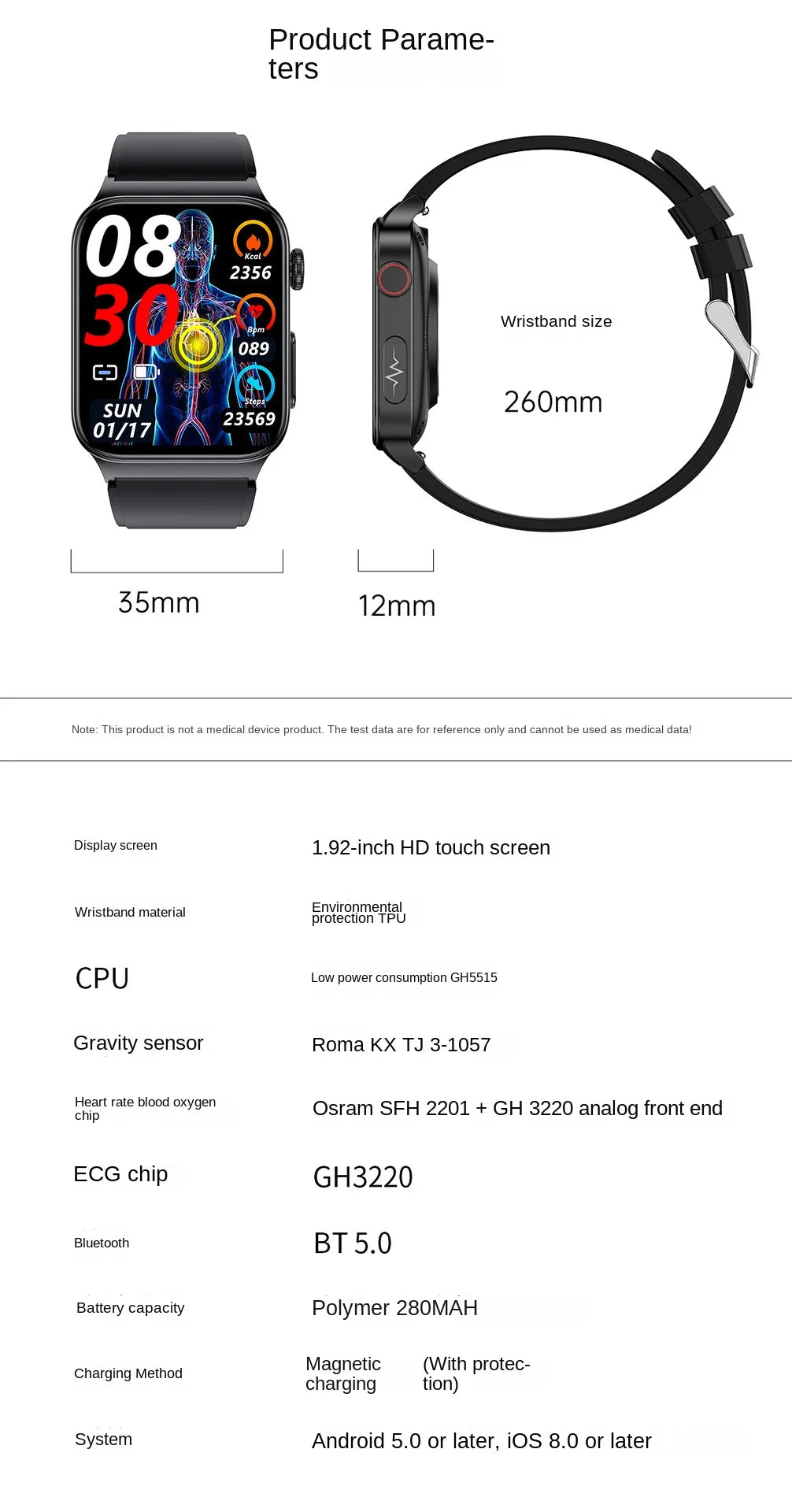 2024 Smartwatch E500 Men Smart Watches ECG+PPG Heart Rate Monitoring Blood Pressure Body Temperature Outdoor Fitness Tracker