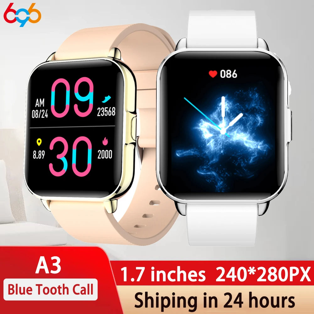 2024 New Blue Tooth Call Smart Watch Women's Wristwatch Music Playing 1.7 Inches Men Sports Fitness Tracker Heartrate Smartwatch