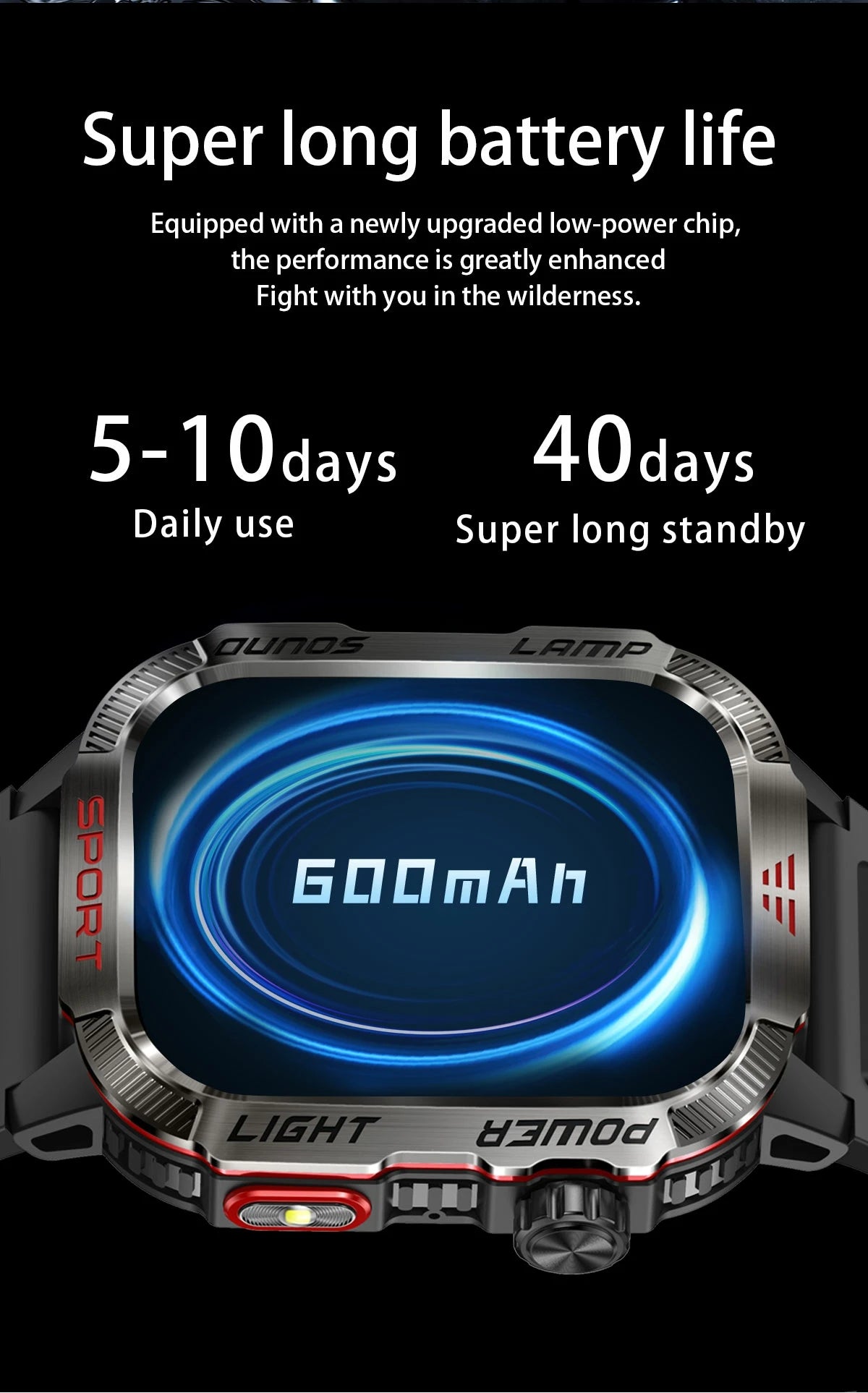 2024 New Military Outdoor Sports Smart Watch For Men 600mAh Battery Compass GPS Track Smarthwhatch Fitness Flashlight Smartwatch