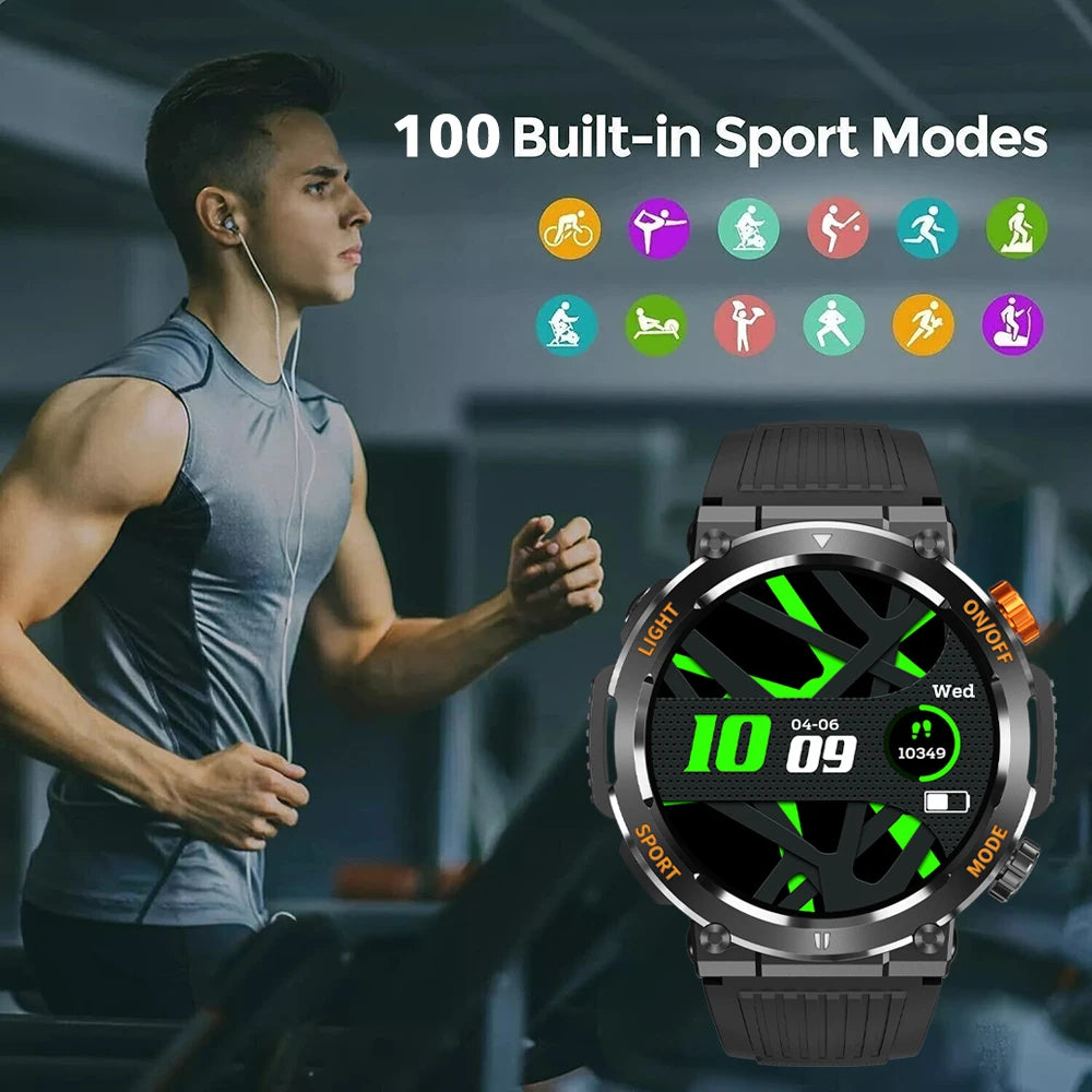 Smart Watch Men With LED Lighting Compass Sports Fitness Tracker Watch IP67 Waterproof Bluetooth Talk SmartWatch 2024