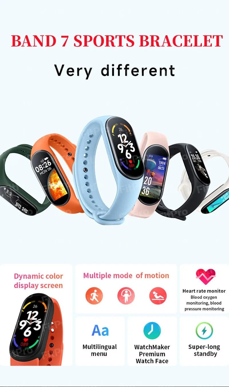 Band 7 Smart Watch Men Women 2023 Bluetooth Smartband Heart Rate Fitness Tracker Fashion Sports Smart Bracelet for Android IOS