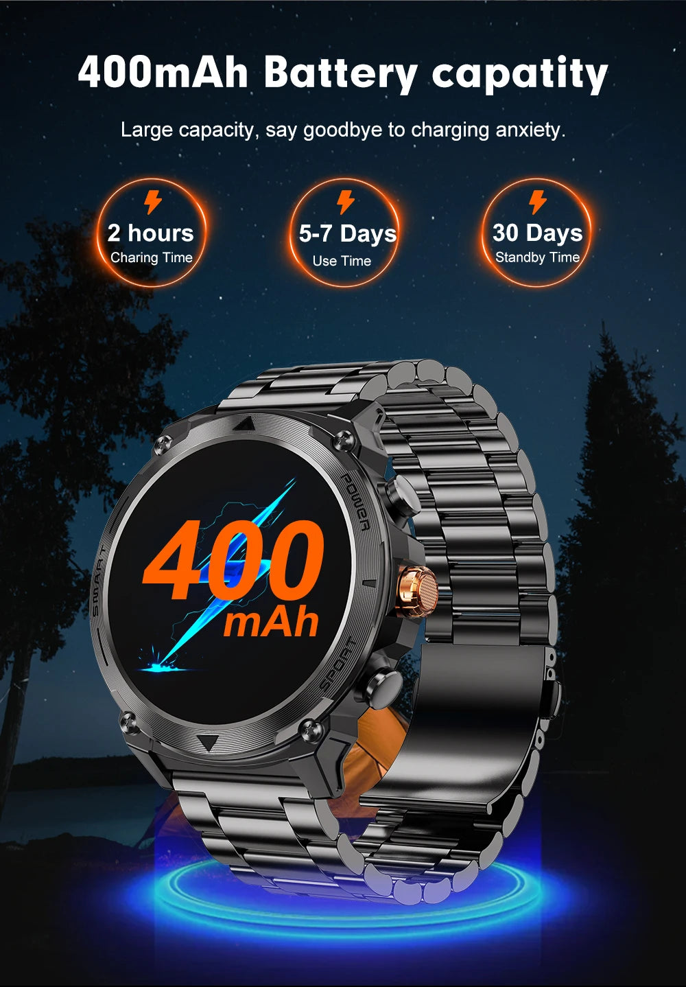 2024 New For Huawei Xiaomi Men Sports Smartwatch Bluetooth Call 400mAh Battery 100+ dial IP68 Waterproof Men Sports Smartwatch