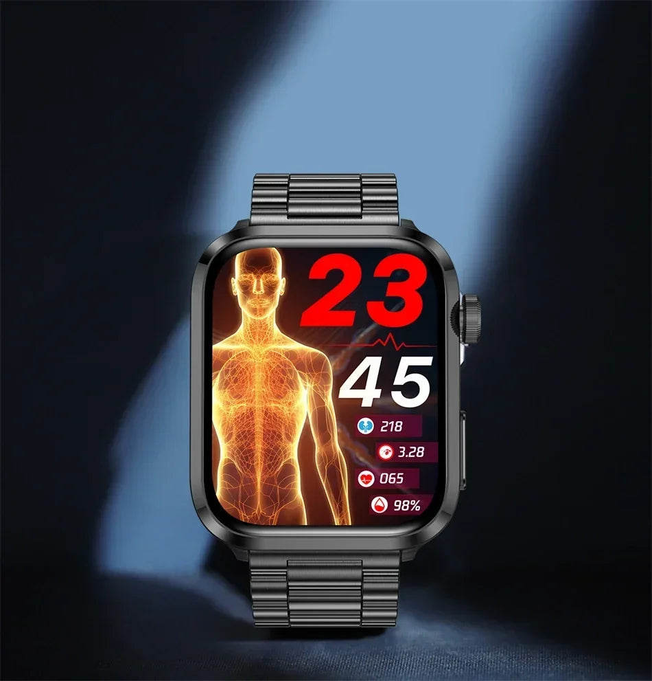 2024 New Laser Therapy Uric Acid Non invasive Blood Glucose Smart Watch Men Bluetooth Call Blood Lipid Blood Oxygen Smartwatch