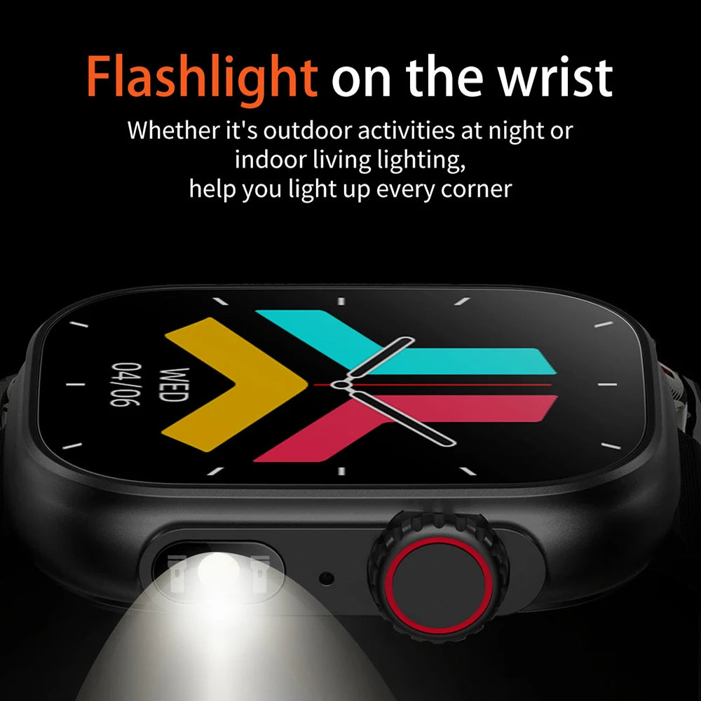 NEW 2.01'' Men Smart Watch Flashlight Temperature Monitor Bluetooth Call Smartwatch Fitness Clock Sports Watches for Women 2024