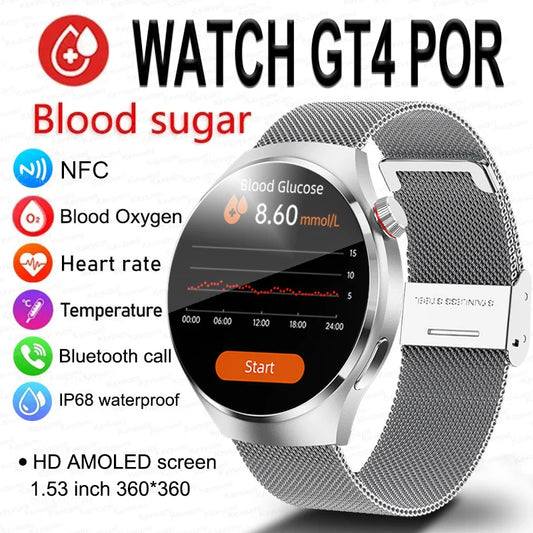 2024 New GT4 POR NFC Smart Watch Men Sport Fitness Watch 1.53" AMOLED 360*360 HD Screen Bluetooth Call GPS Trajectory SmartWatch