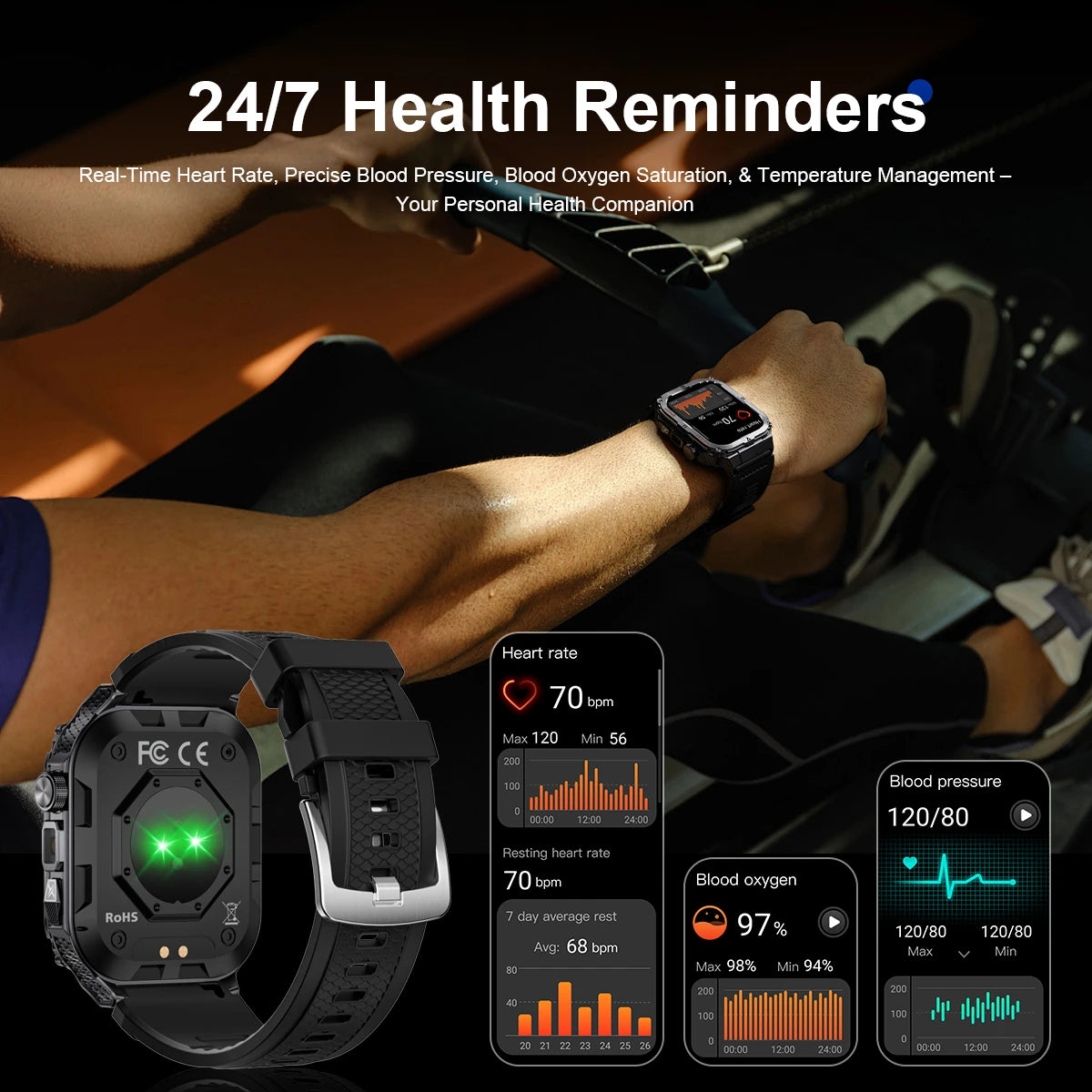 2024 New Outdoor Military Smart Watch Men Bluetooth Call 1.96" Heart Rate Fitness Sports Watches With LED Flashlight Smartwatch