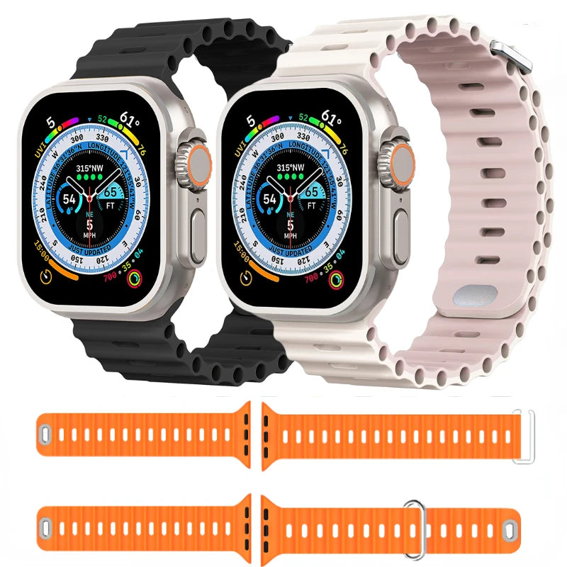 Ocean Silicone Strap for Apple Watch Band Ultra2 49mm 9 8 7 45mm 41mm Bracelet Wristband for 6 5 4 SE 44mm 40mm 3 42mm 38mm Band