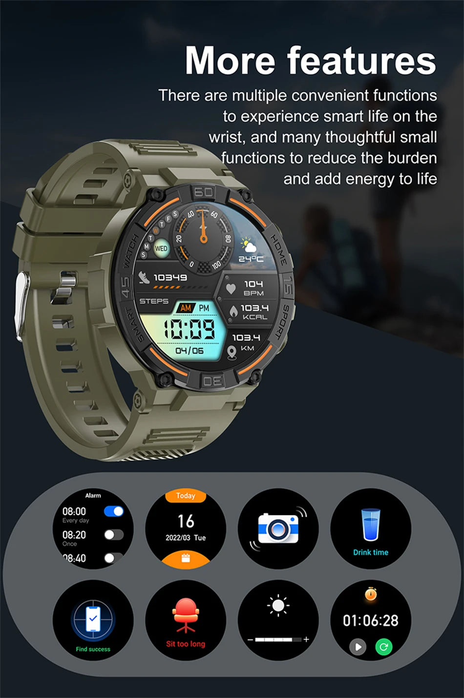 2024 New GPS Outdoor Sports Smart Watch Men with LED Lights Bluetooth Call Heart Rate Blood Oxygen Smartwatch For Huawei Xiaomi