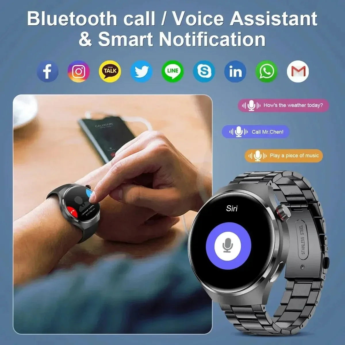 2024 New GPS Smart Watch Men For Huawei Xiaomi GT4 PRO AMOLED Screen Bluetooth Call NFC IP68 Waterproof Blood Sugar Smartwatch