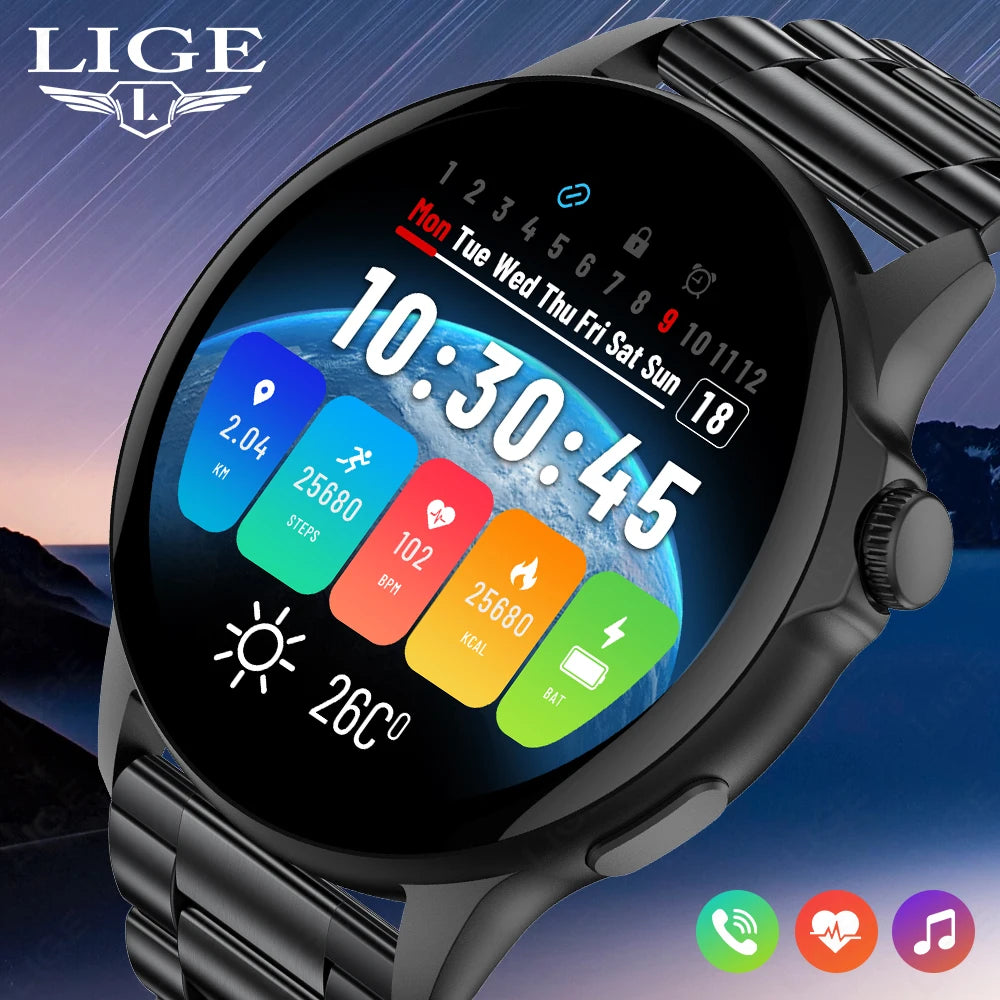 LIGE Men Women Smart Watches Bluetooth Call Waterproof Sports Smartwatch Heart Rate Monitoring Bracelet AI Voice Assistant 2024