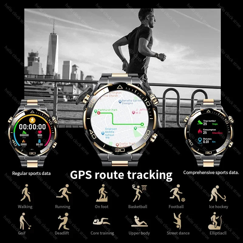 For Huawei Smartwatch 2024 4G ROM GPS Track Hello Clock NFC PPG Compass Bluetooth Call Music Smart Watch Men PK 3 plus GT4 Pro