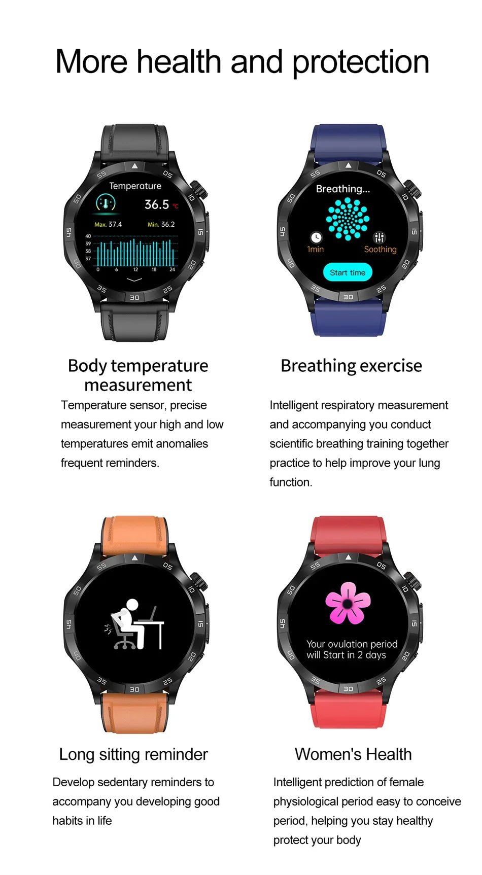 2024 New Blood Sugar Smart Watch Health Blood Lipid Uric Acid Monitor Sports Watch Smart ECG+PPG Bluetooth Call Smartwatch Mens