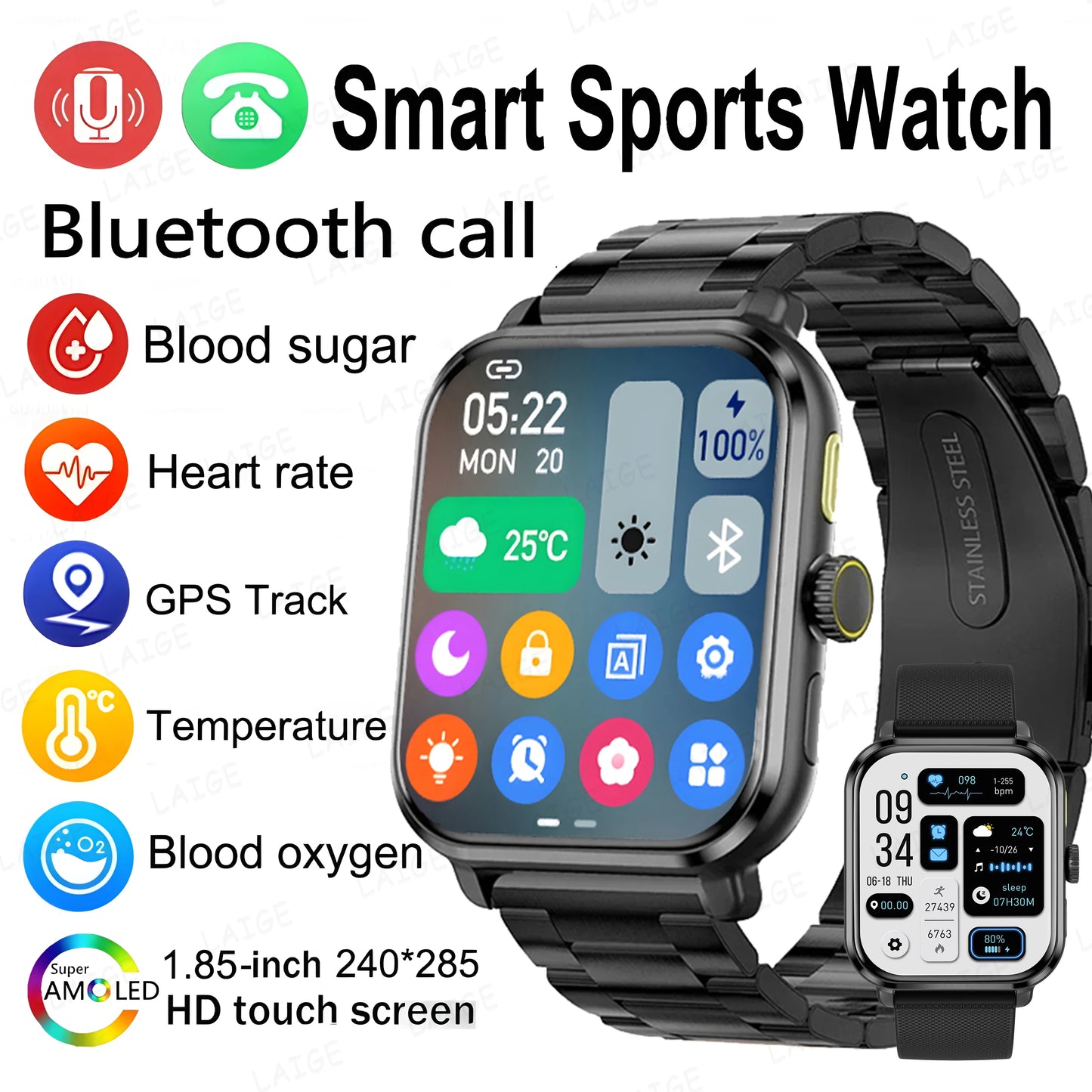 For Xiaomi HD Voice Call Smart Watch Men AMOLED HD Screen Fitness Tracker Health Detection Blood Sugar smartwatch Women 2024 New