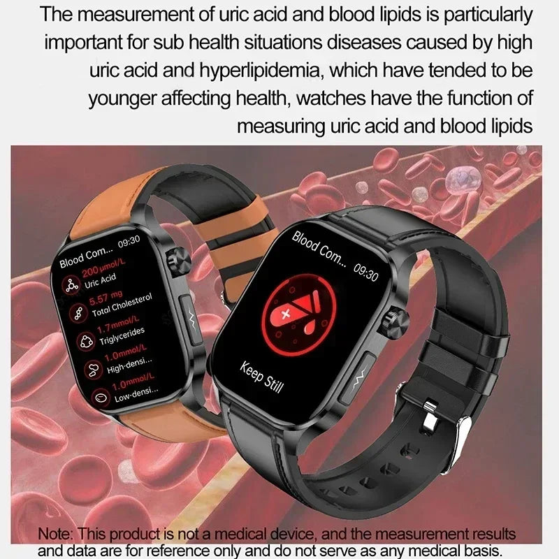 2024 AI Medical Diagnosis Blood Lipids Uric Acid Blood Glucose Smart Watch Men ECG+PPG Fitness Tracker Bluetooth Call smartwatch