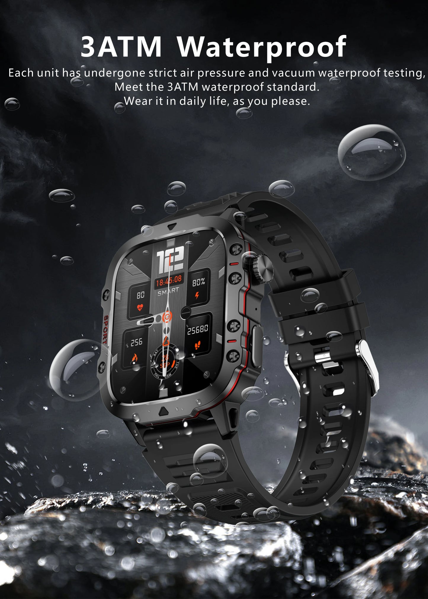 2024 New Rugged Military Black Smart Watch Men For Android Xiaomi Ios 3ATM Waterproof Sport Fitness Ai Voice Smartwatch Outdoor