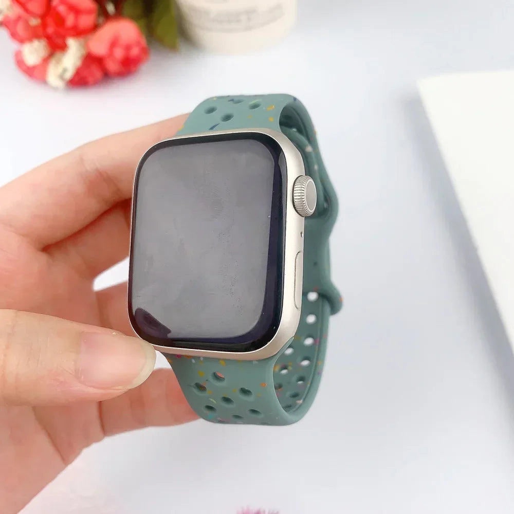 Silicone Band for Apple Watch Strap Ultra 2 49mm 42mm 45mm 44mm 41mm Color Particles Bracelet for IWatch Series 9 8 7 6 5 SE 4 3