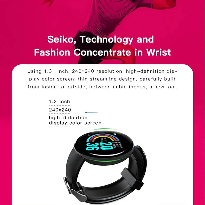 New Smart Watch Men Women Smart Bracelet LED D18 Smartwatch Waterproof Smart Touch Screen Bracelet Smartband 2024 Inteligente