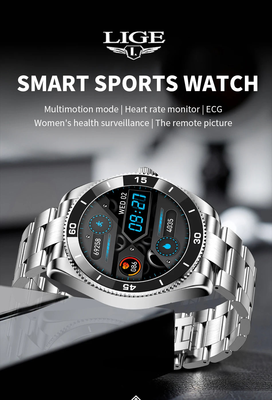 2024 Sports Fitness Tracking SmartWatch fashion Bluetooth Watch Heart Rate Clock Steel Band Full Touch screen Watch For Men +Box