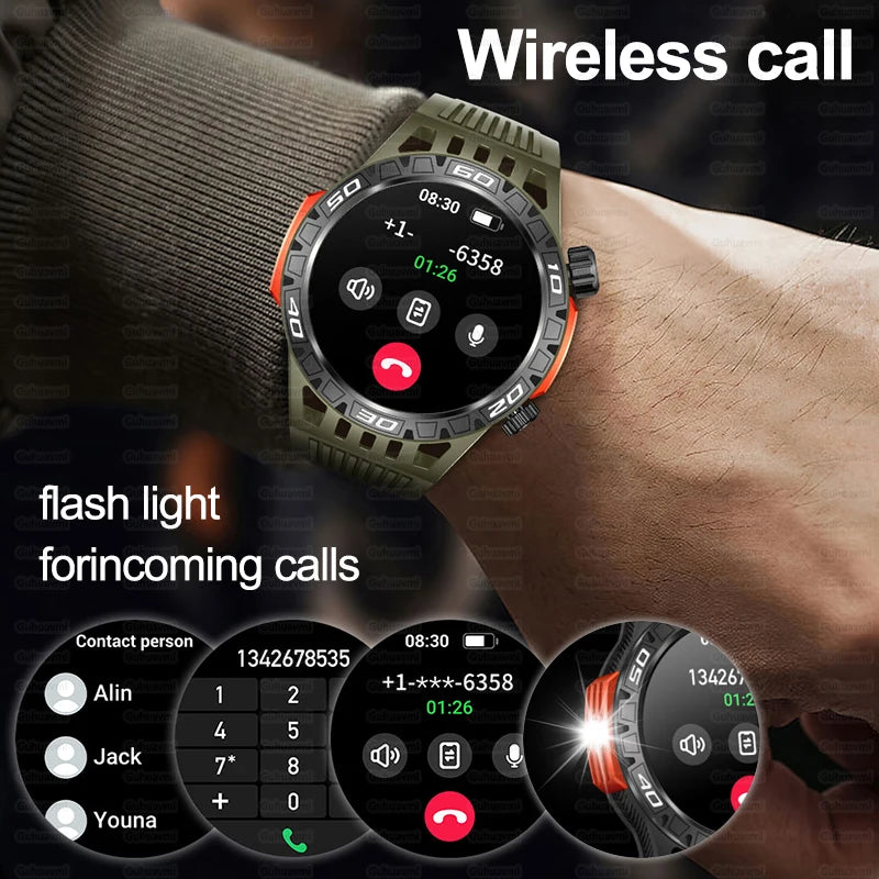 2024 Compass Flashlight Watch 1.46-inch 360*360 HD Display Smartwatch 100+ Sports Modes Men Military Grade Toughness Smart Watch