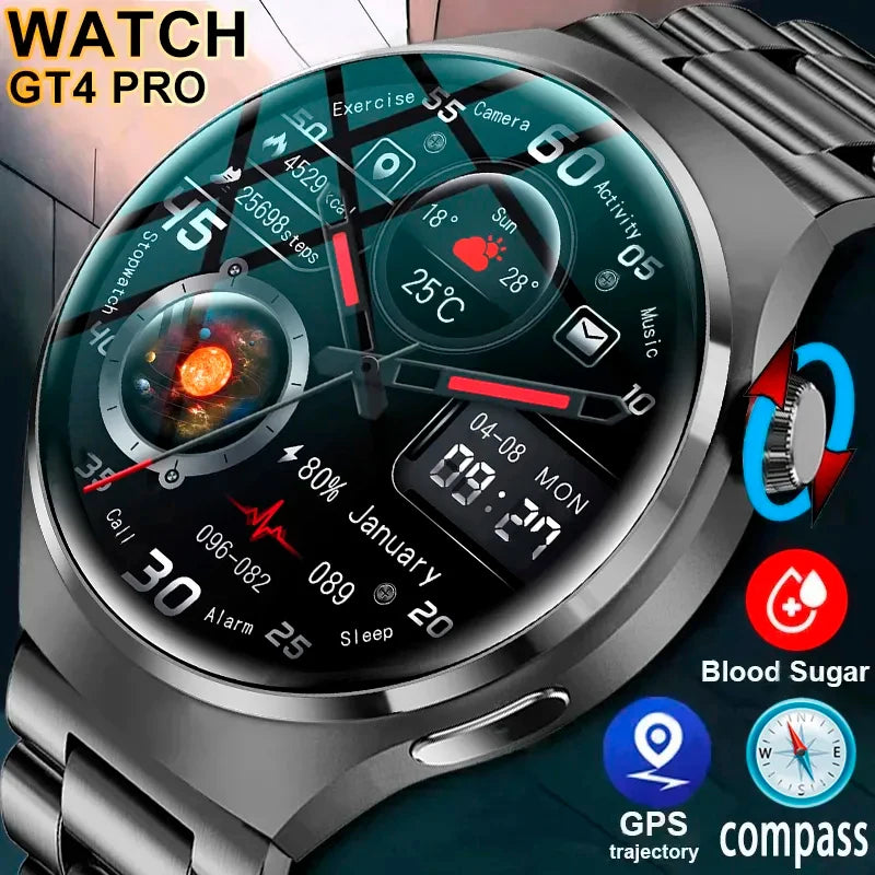 2024 New Watch 4 Pro NFC Smart Watch for Men GPS Tracker AMOLED 360*360 HD Screen Blood Sugar BT Call Waterproof Smartwatch