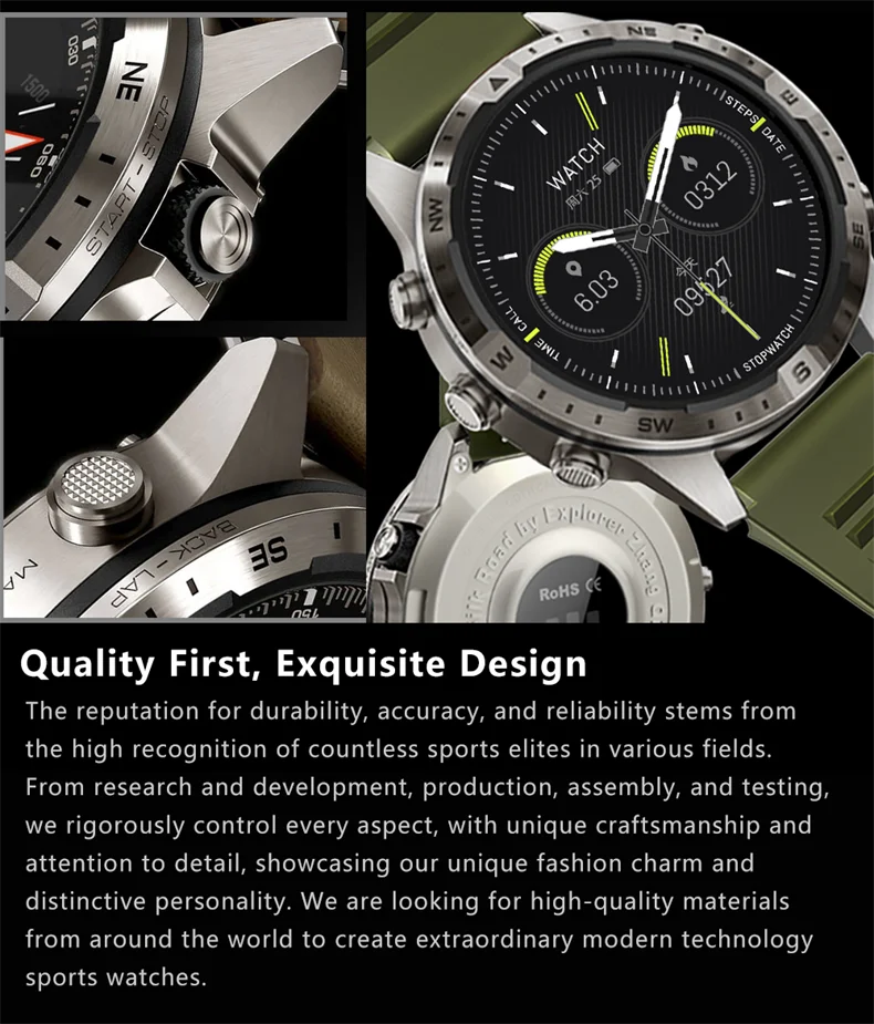 5 keys Compass NFC Sports Smart Watch Man 1.6 Inch HD Screen Men Bluetooth Call Smartwatch 100+Sport Modes Rugged Watch 2024 New