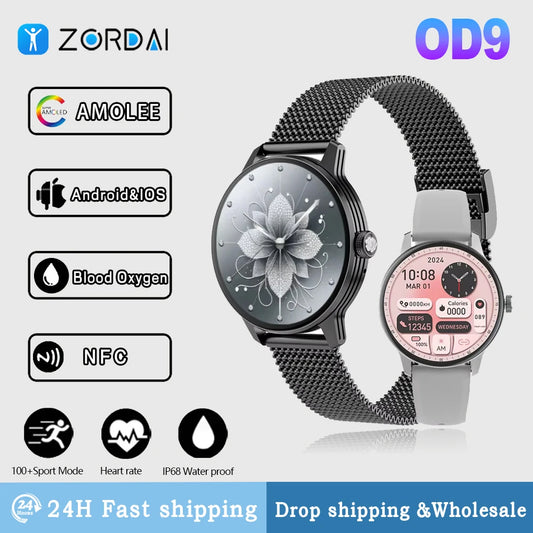 Zordai OD9 Bluetooth Call Smart Watch Women AMOLED Screen Custom Dial Watches Men Sport Fitness Tracker Heart Rate Smartwatch