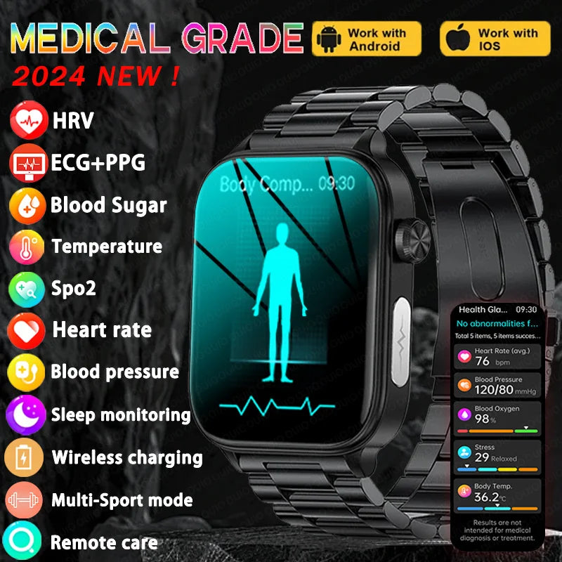 2024 New Al Medical Diagnosis Blood Lipids Uric Acid Blood Glucose SmartWatch For Men ECG+PPG Bluetooth Call Health Smartwatch