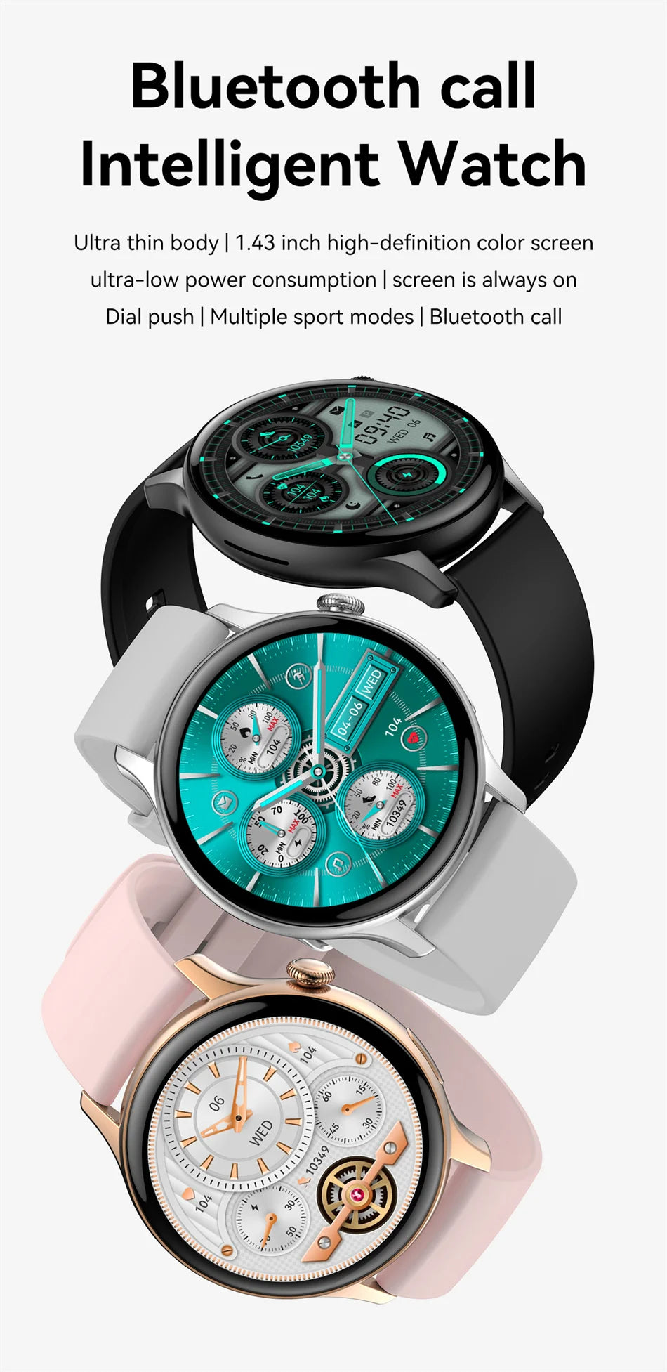 2024 Smartwatch Women 466*466 AMOLED 1.43" HD Screen Always Display Time Bluetooth Call IP67 Waterproof Sports Smart Watch Men