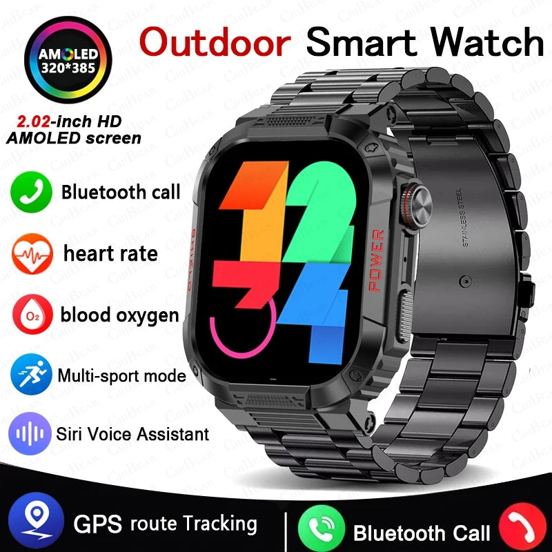 2024 New 2.02 Inch HD Large Screen Smartwatch Men 300mAh Battery Health Monitoring IP68 Waterproof Bluetooth Call SmartWatch Men