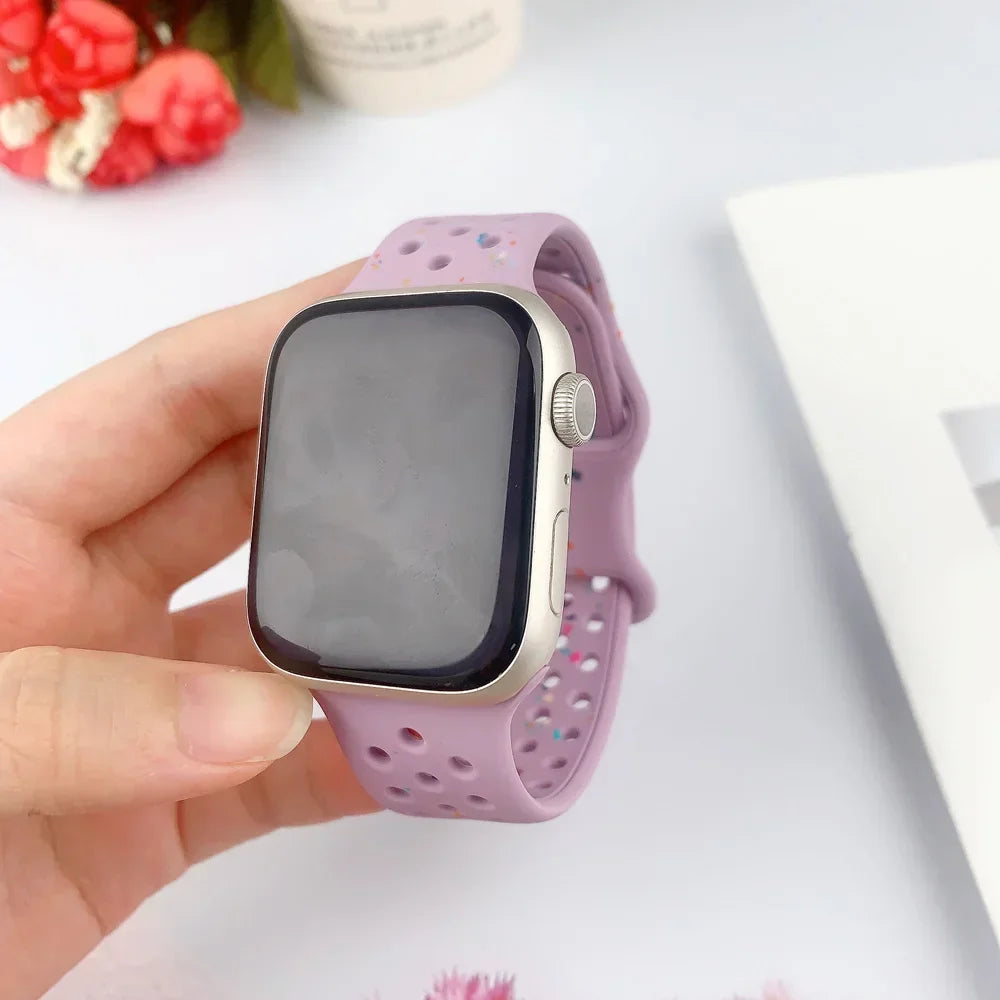 Silicone Band for Apple Watch Strap Ultra 2 49mm 42mm 45mm 44mm 41mm Color Particles Bracelet for IWatch Series 9 8 7 6 5 SE 4 3