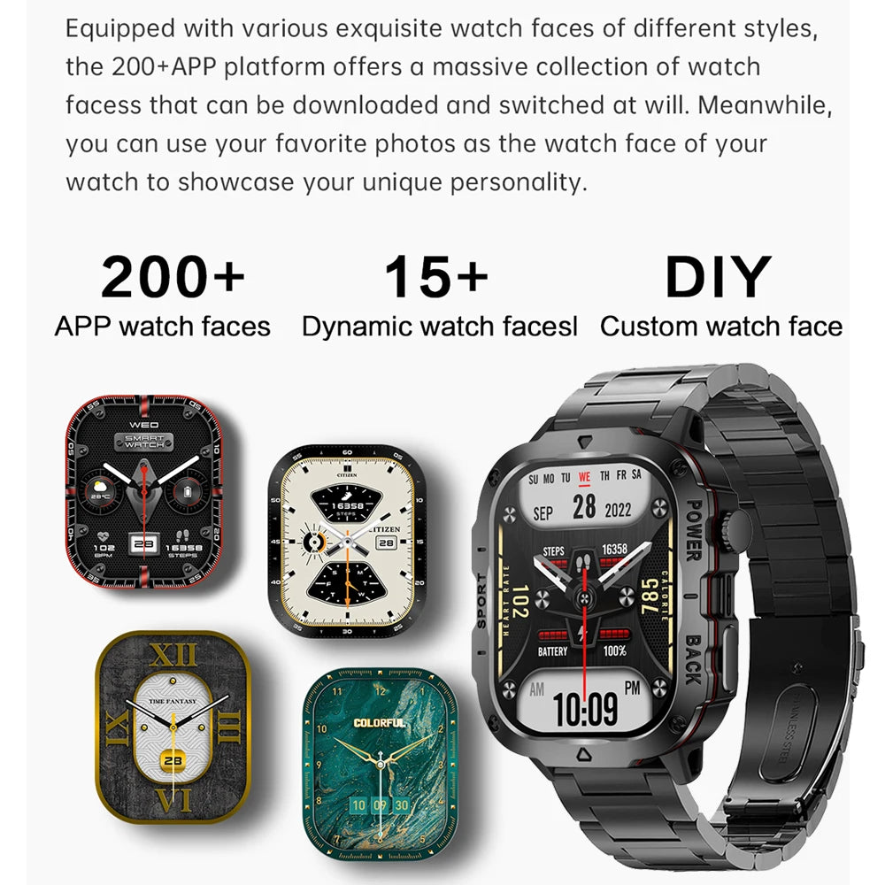 2024 New Rugged Military GPS Smart Watch Men AMOLED HD Screen Heart Rate Bluetooth Call Waterproof Outdoor SmartWatch For Xiaomi