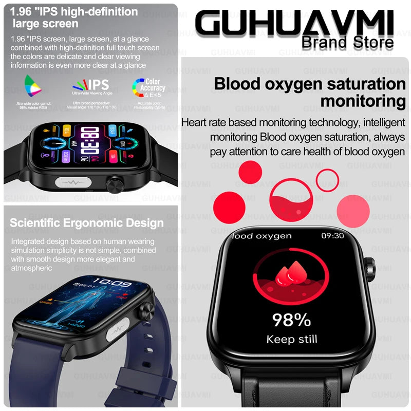 2024 New ECG+PPG Bluetooth Call Smartwatch Non-invasive Blood Glucose Men Full Touch Screen Sport Fitness Tracker Smart Watches