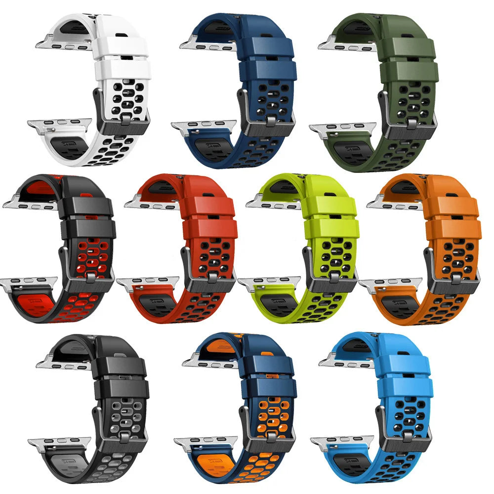 Breathable Silicone Strap For Apple Watch Ultra 2 49mm Band Bracelet Wristband For Apple Watch Series 9 8 7 SE 6 45mm 44mm 42mm